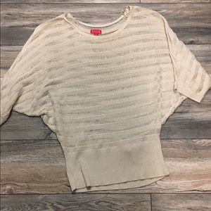 Cream Striped 3/4 Sleeve Sweater